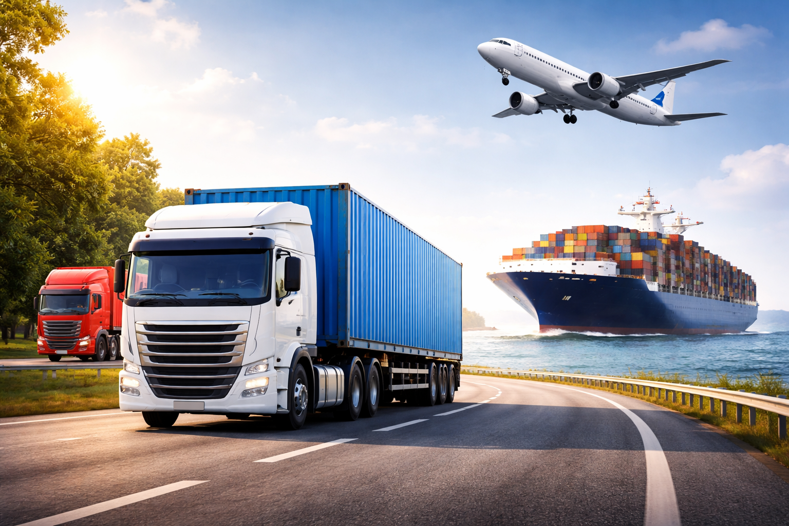 International relocation services by Orison Movers & Packers including cargo ship and container truck for overseas moving